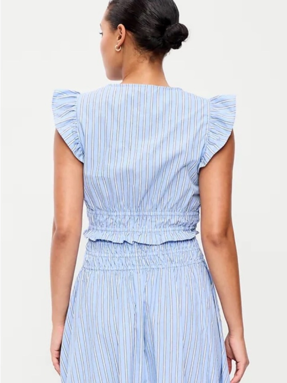 Madewell Stripped Flutter Sleeve Light Blue & White Smock Top, size M - Picture 9 of 9